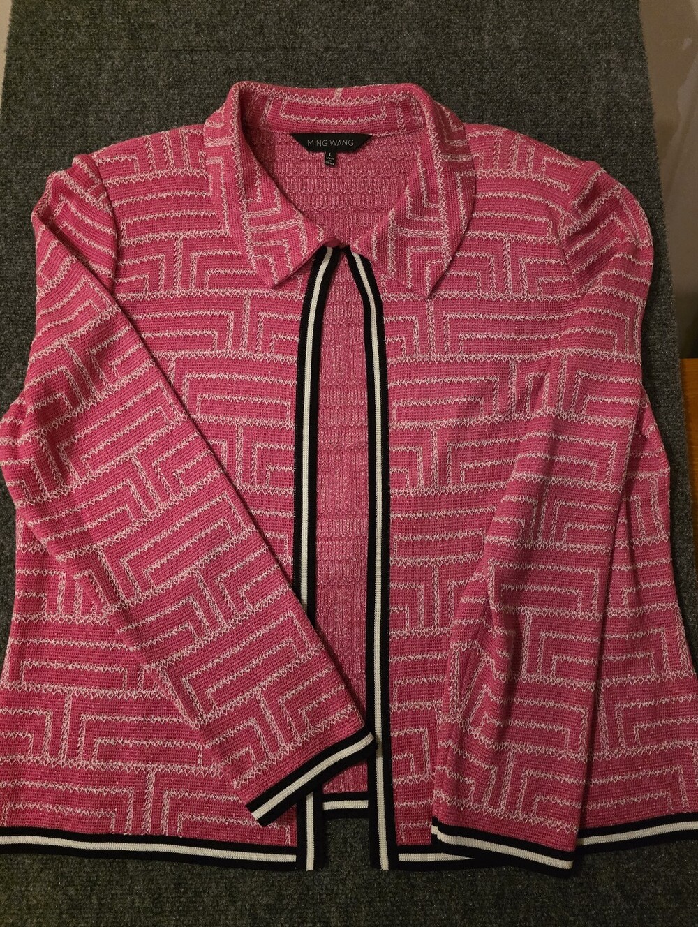 Ming Wang Pink Geometric Knit Jacket Women's Large